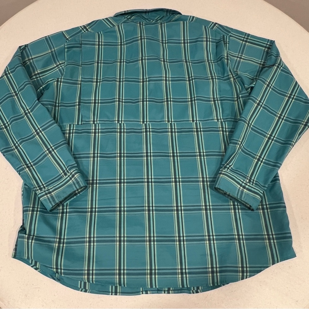 Columbia Omni Shade Long Sleeve Shirt XL Vented Green Aqua Teal Plaid Button Up - Picture 7 of 9